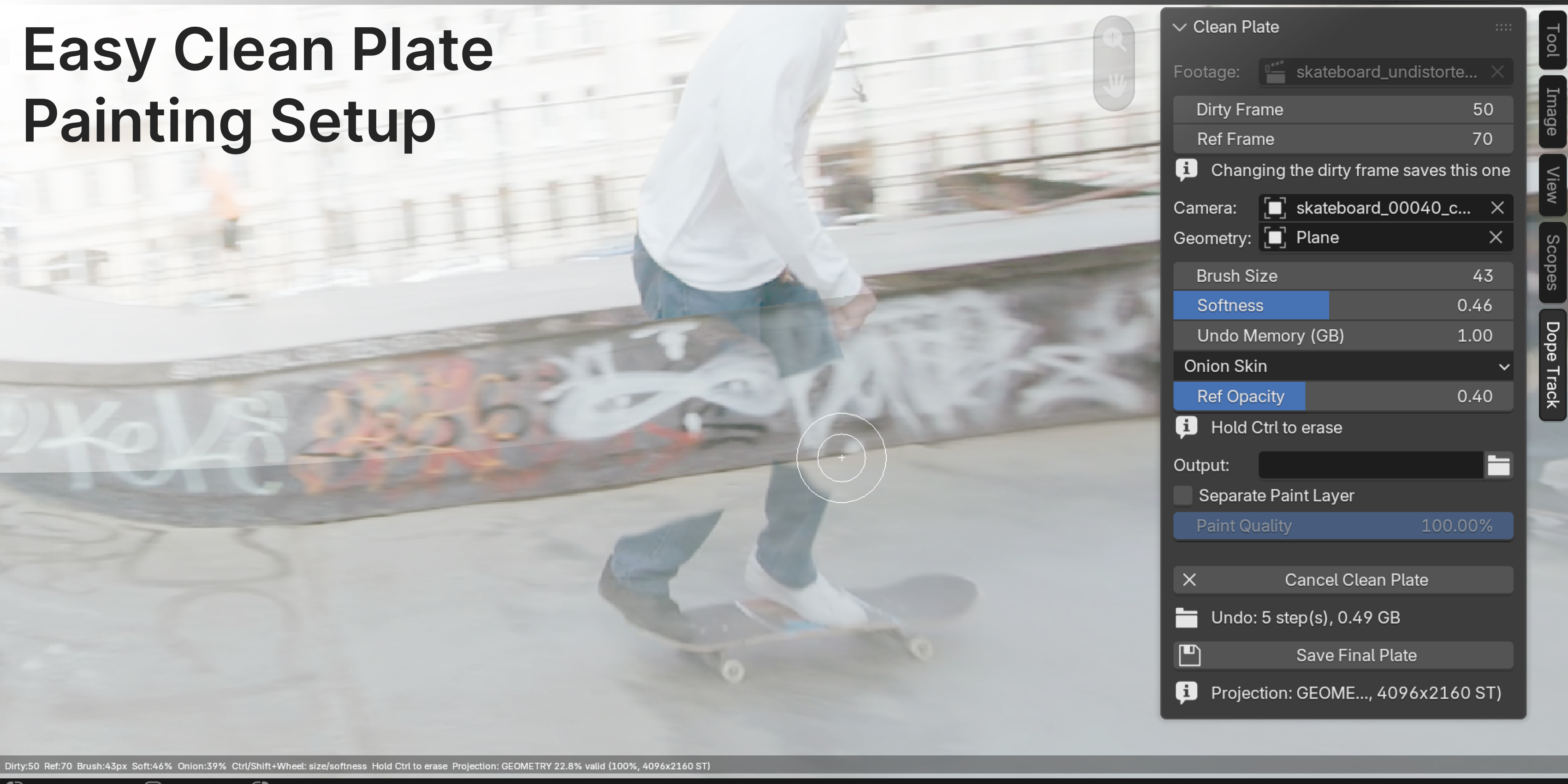 Dope Track Clean Plate painting interface in Blender