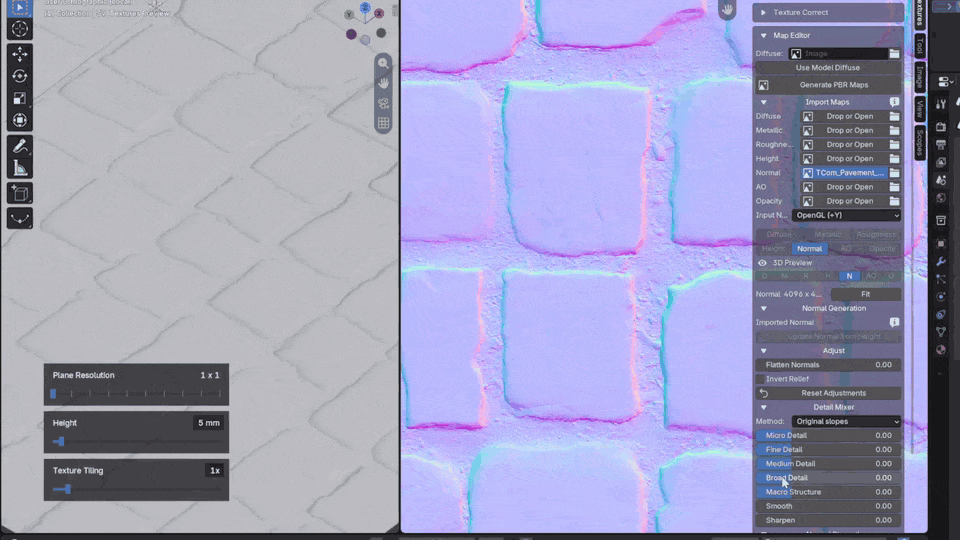 Import and adjust an existing PBR material, demonstrated with a custom normal map.