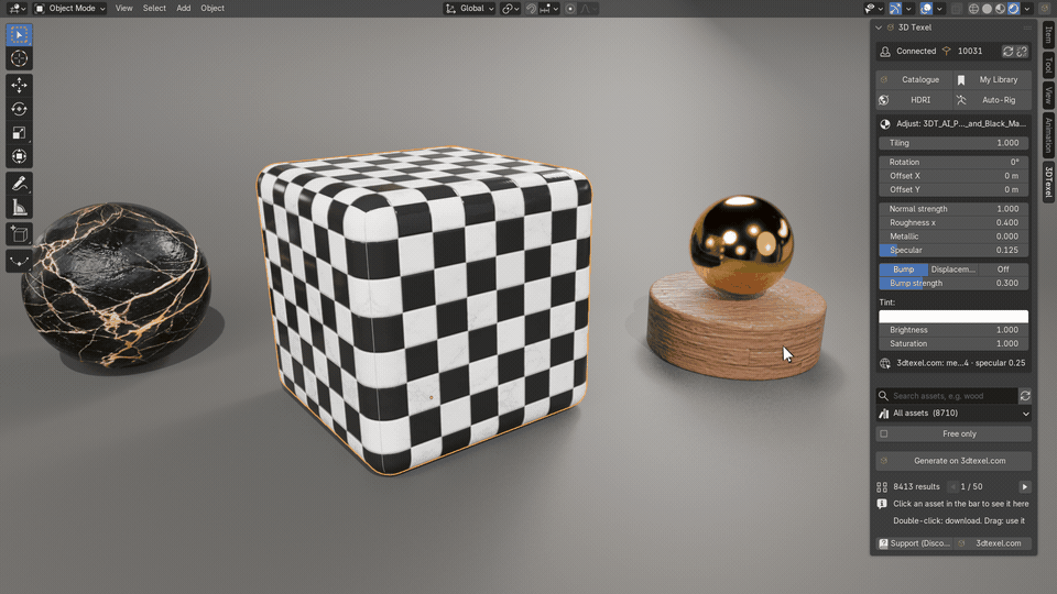 Adjusting tiling, rotation and roughness live