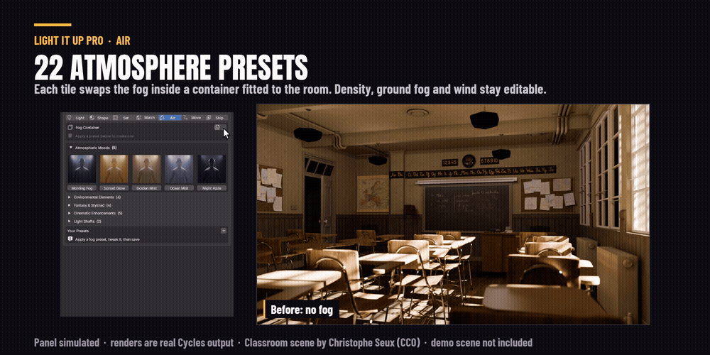 Clicking fog presets in the panel
