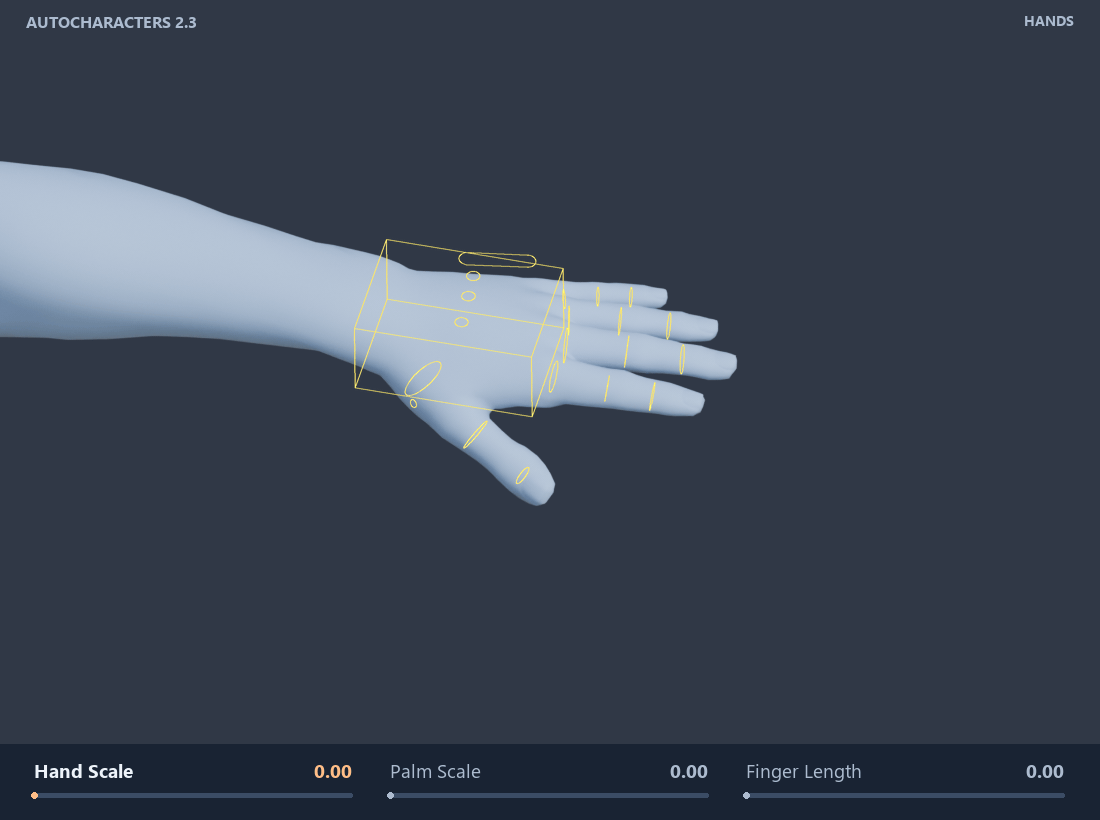 Hand scale, palm scale and finger length changing with the native hand and finger rig controls aligned