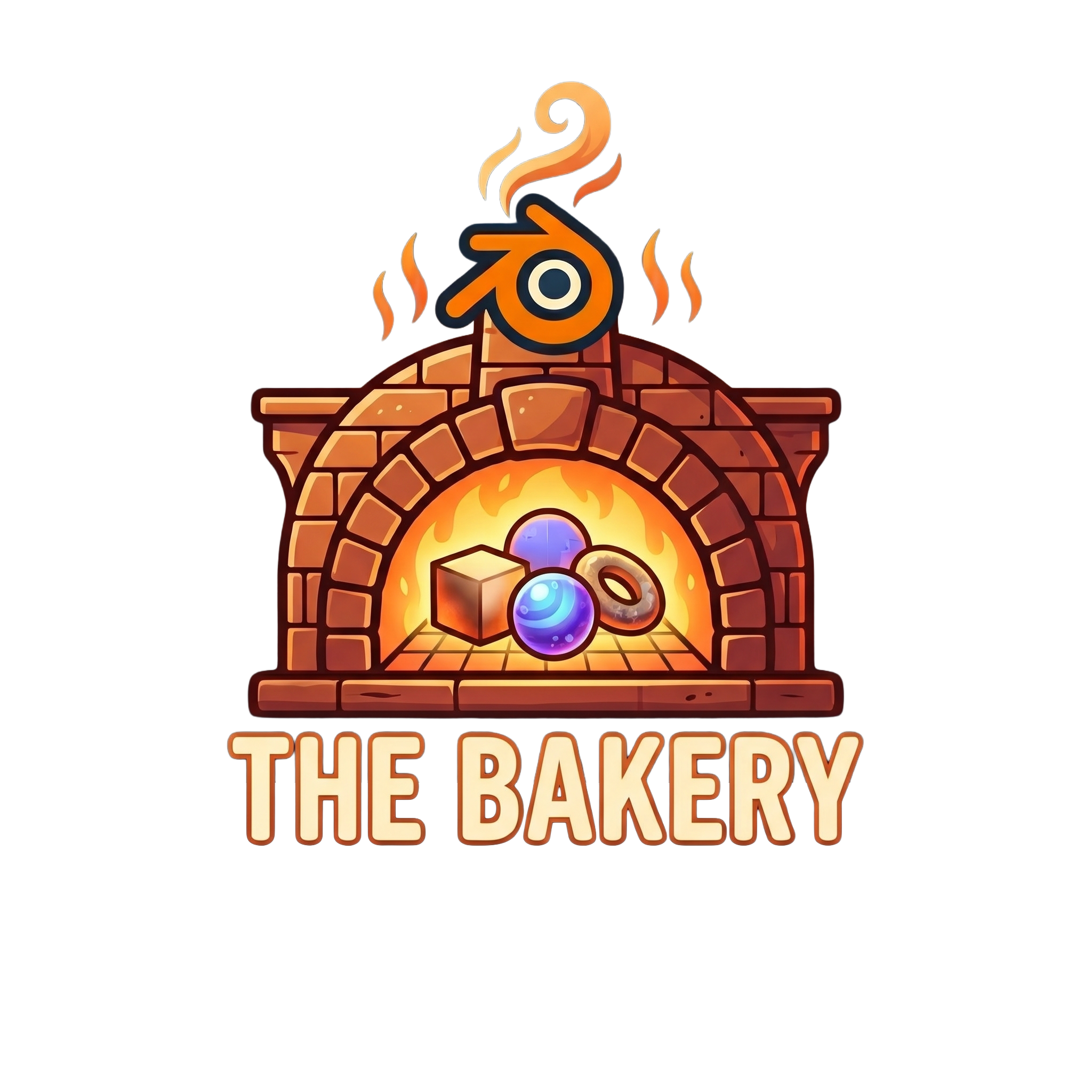 The Bakery logo with oven and PBR material spheres