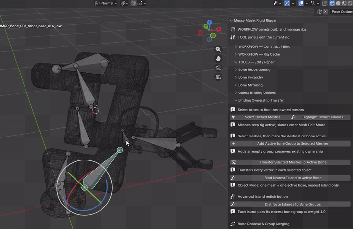 MMRR demonstration: Transfer Selected Meshes to Active Bone
