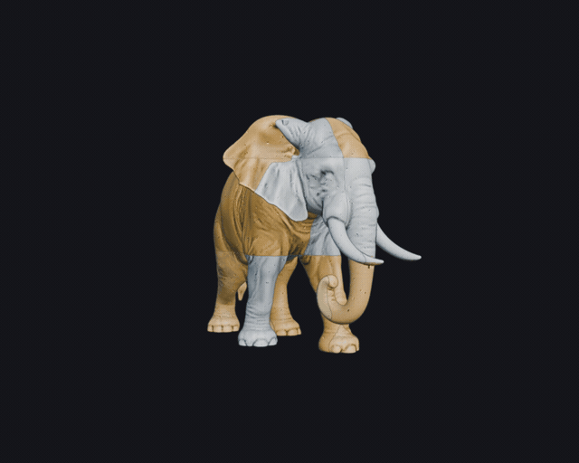 A statue cut into printable blocks and pulled apart