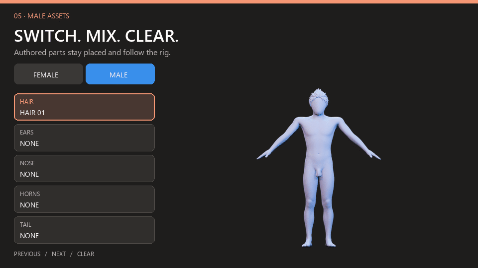 Male modular character styles