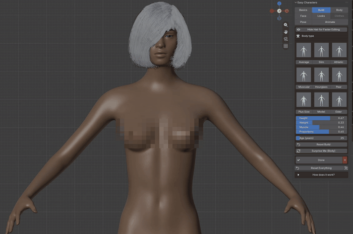 Easy Characters: the weight and muscle sliders on a finished character