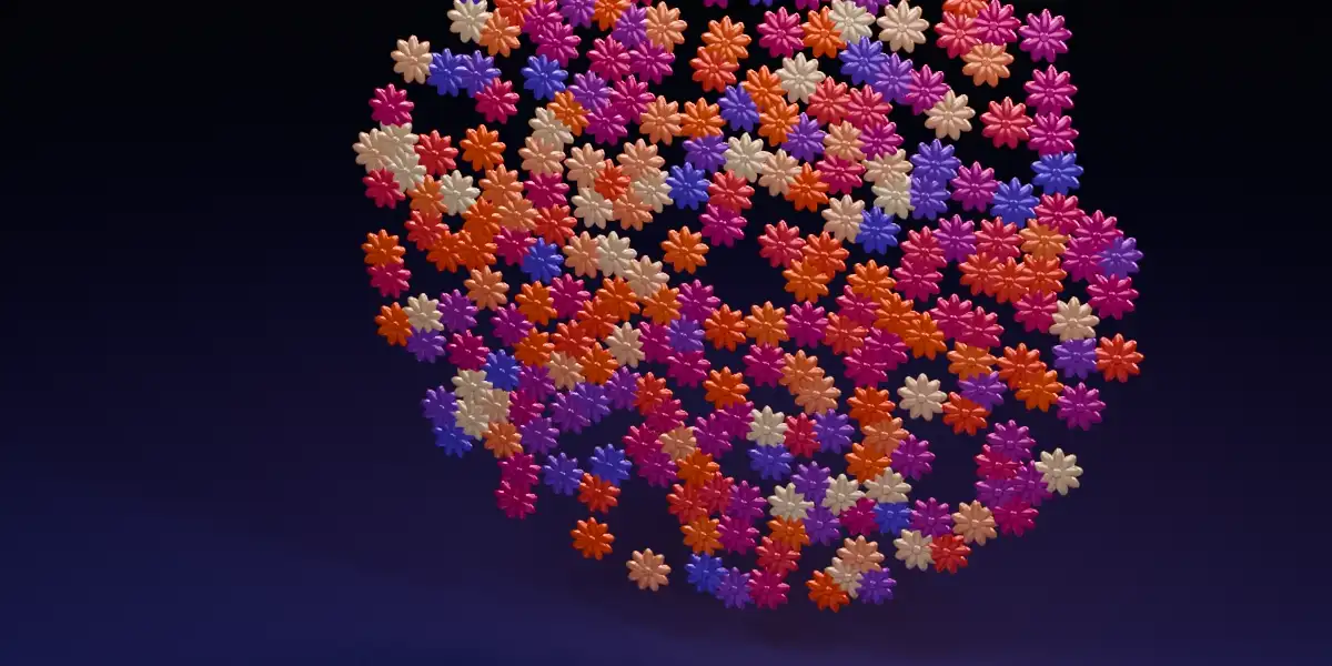 Your own sources, your visual language. Original modeled flower meshes in an animated image-driven arrangement.