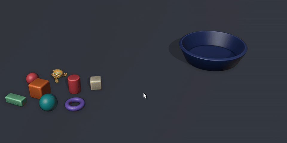 Grabbing a selection of objects and dropping them into a bowl