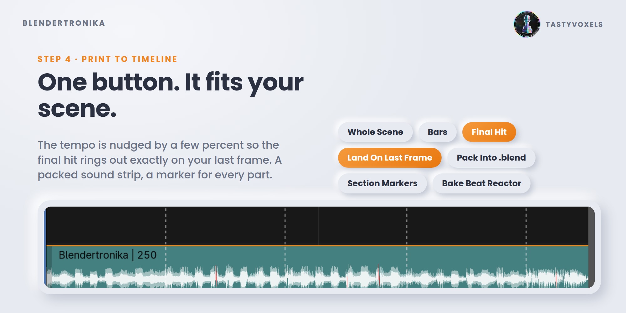 Blendertronika: the print options and the printed sound strip with its section markers
