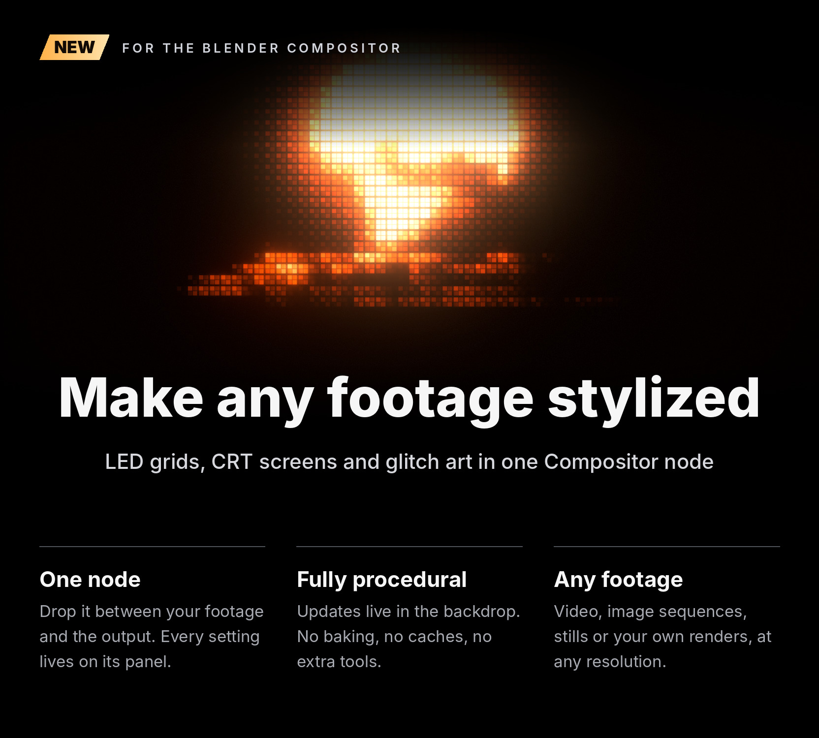 RETRO GRID: make any footage stylized. LED grids, CRT screens and glitch art in one Compositor node