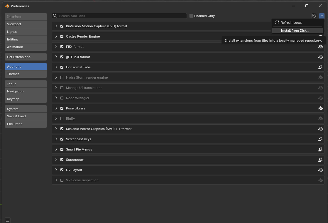 Install from disk option