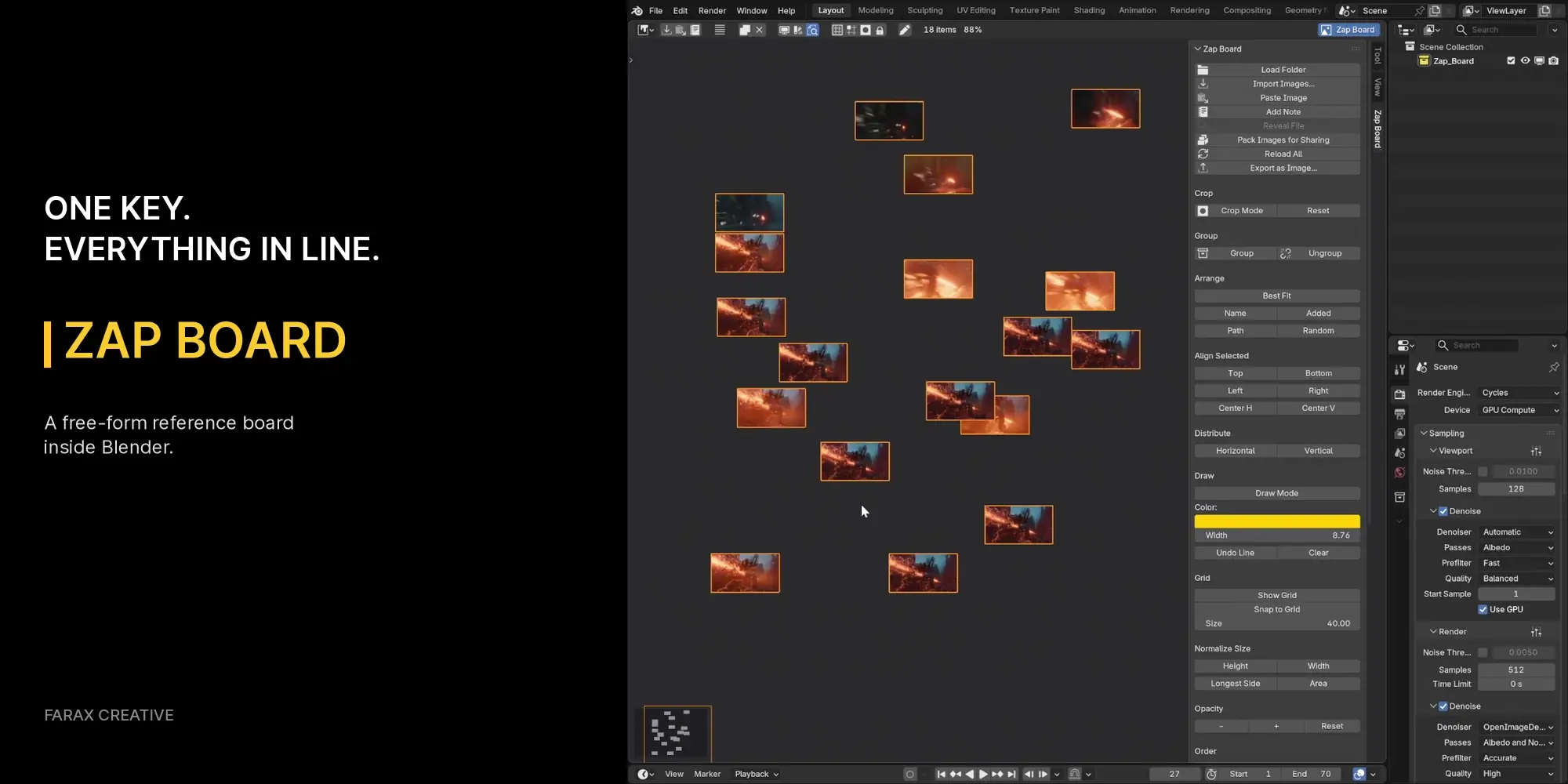 One key press arranges a scattered board into a clean grid