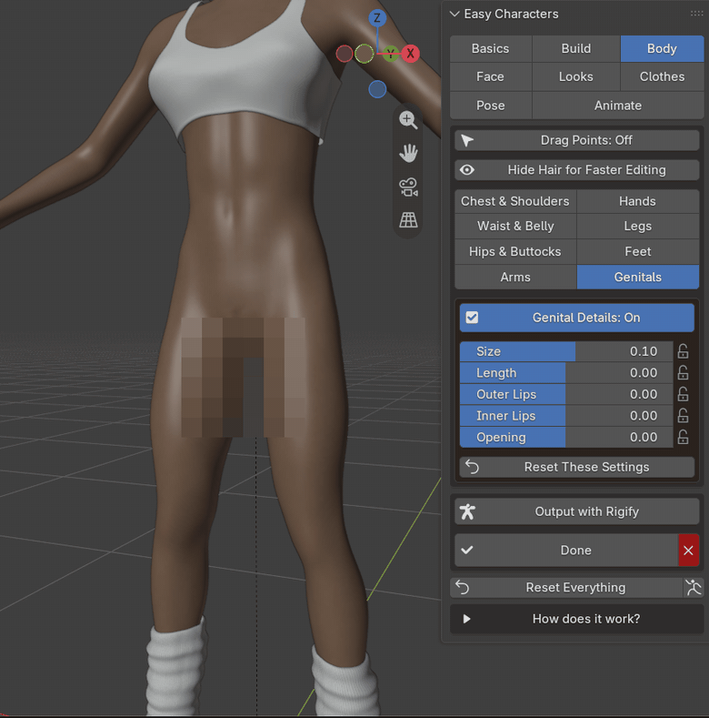 Easy Characters: female anatomy controls, pixelated