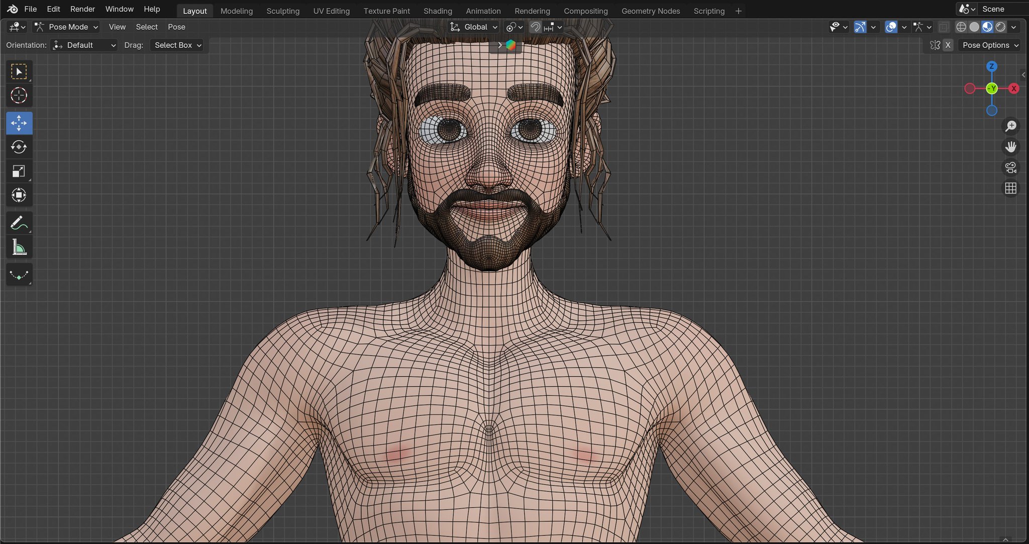 Bernardo Blender character topology and mesh structure