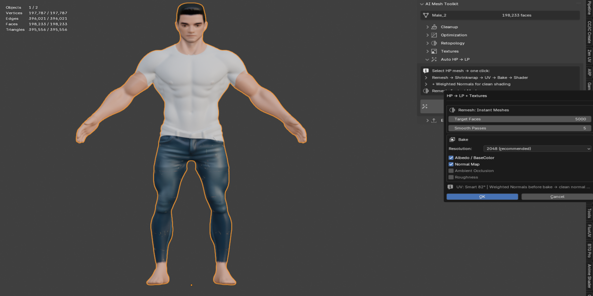 High-poly to low-poly texture projection