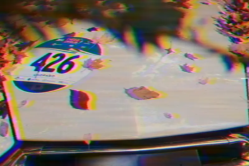 Animated VCR filter on a vintage car