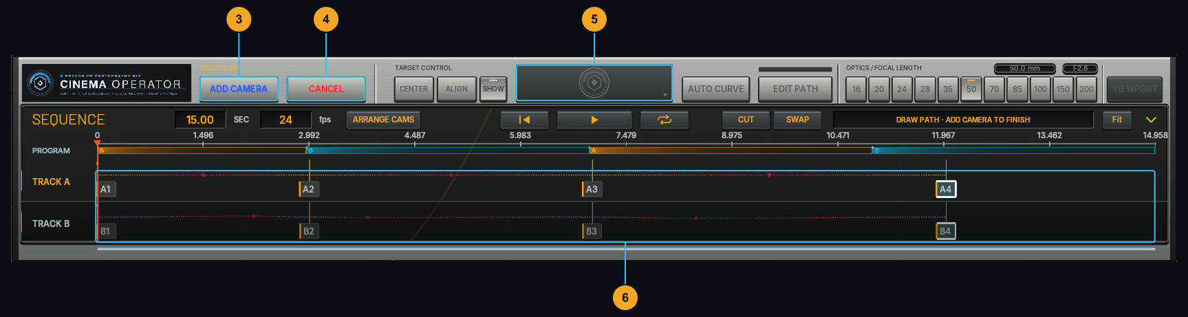 Current DRAW PATH console — numbered controls