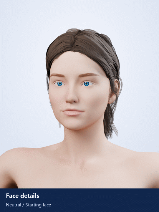 Female Seven face-detail variations · Actual mesh controls