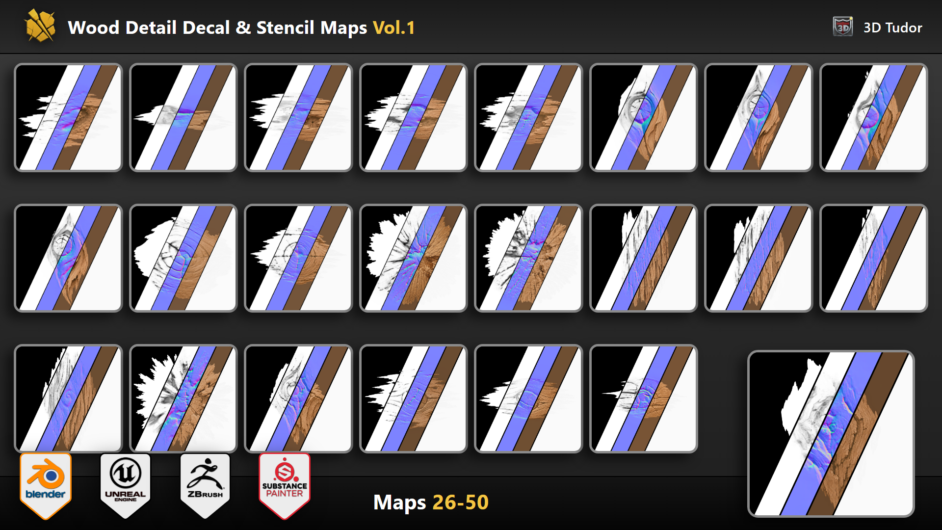Wood detail parallax and displacement preview designs