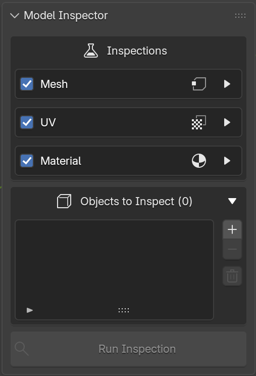 The Model Inspector panel in the 3D Viewport sidebar