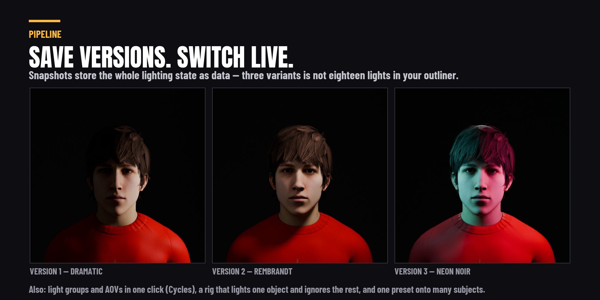 Three saved lighting versions, switched live