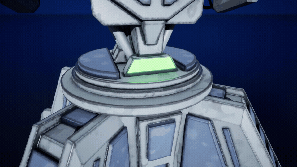 Animated close-up of the completed turret and green emissive details