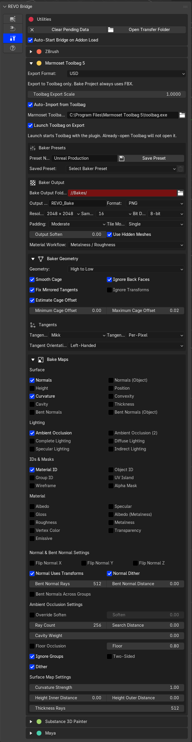 Marmoset Toolbag settings