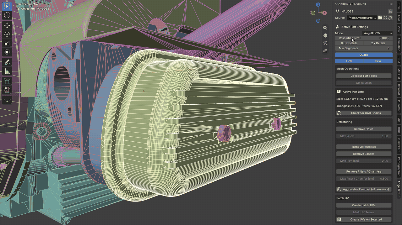 Dragging the resolution of an imported part: the mesh gets coarser live