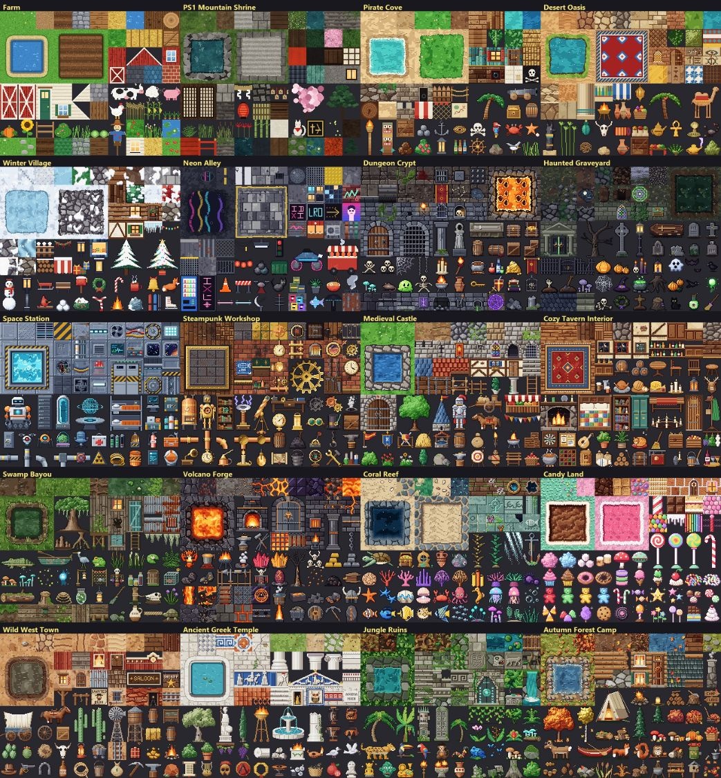 The 20 tilesets included with TileSnap
