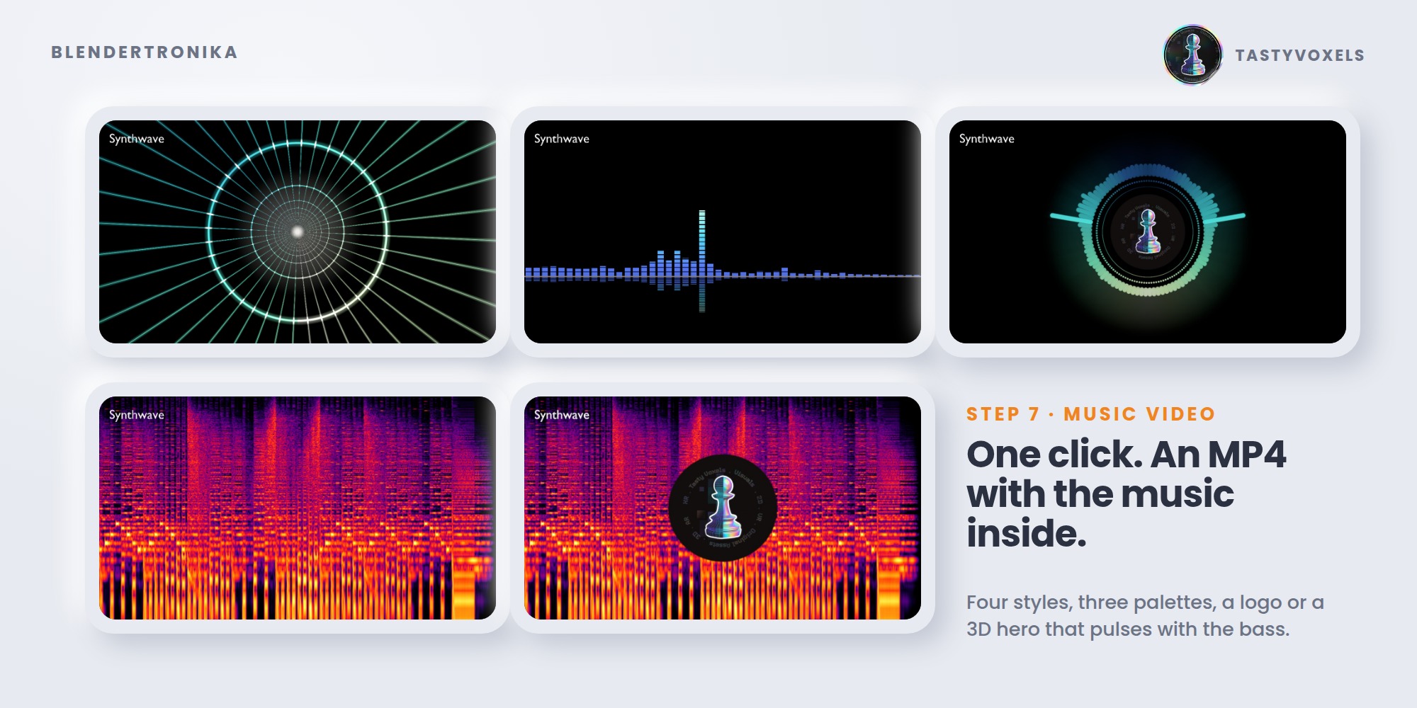 Blendertronika: the four visualizer styles and a logo hero