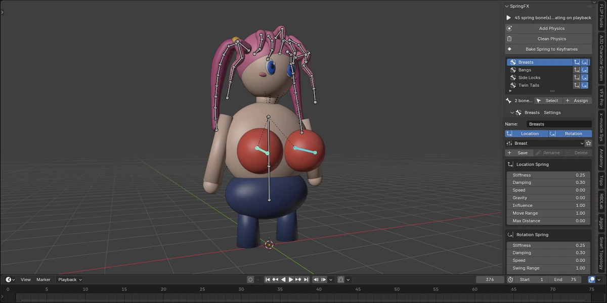 SpringFX breast bounce in the Blender viewport
