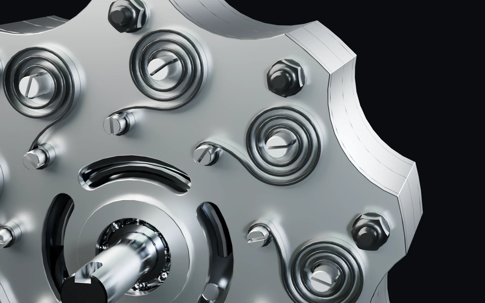 Air engine from Rhino: repeated spiral springs, bolts and nuts, shared instances