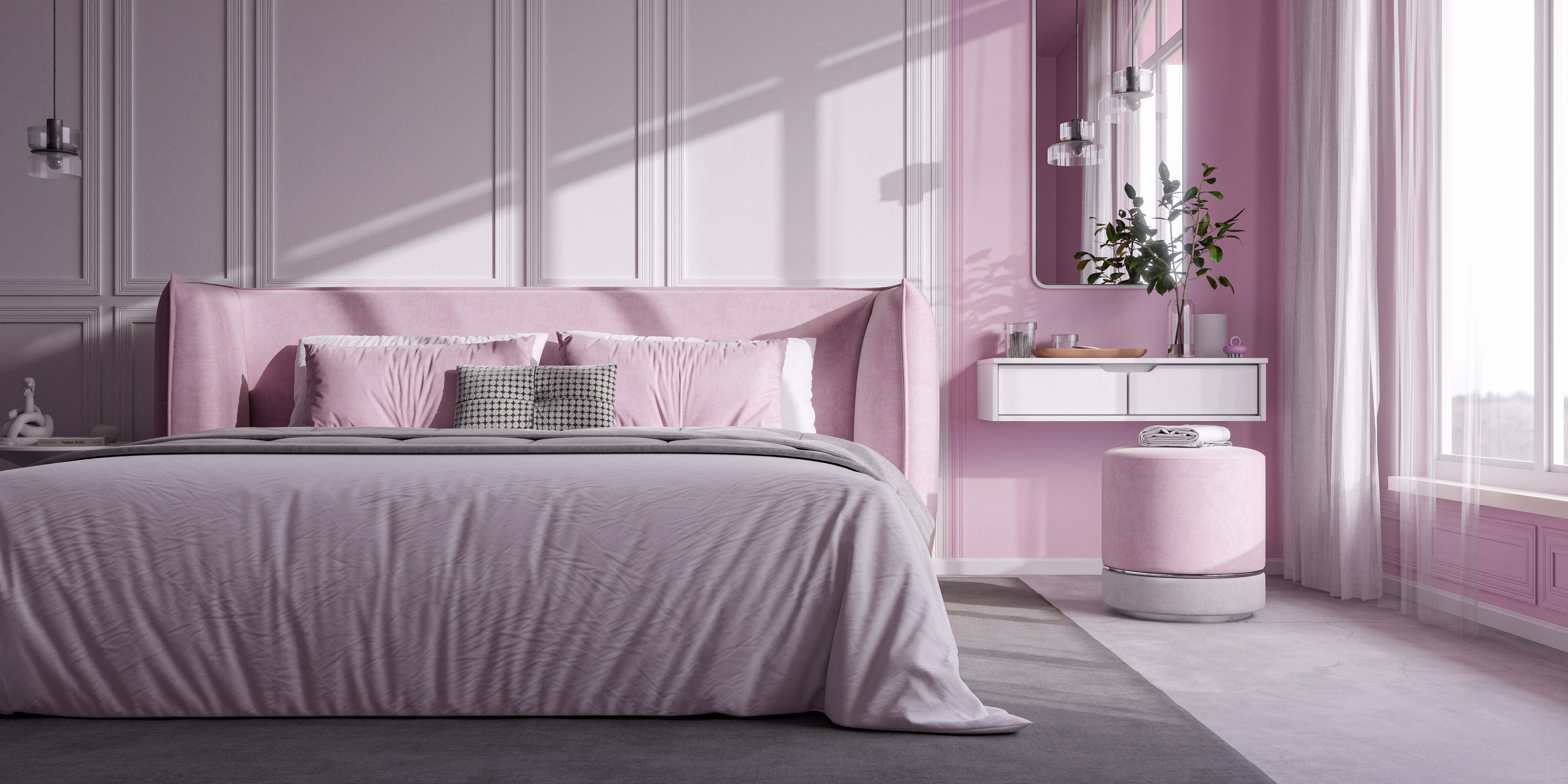 Elegant Pink Bedroom with Modern Minimalist Design | Realistic Interior ...
