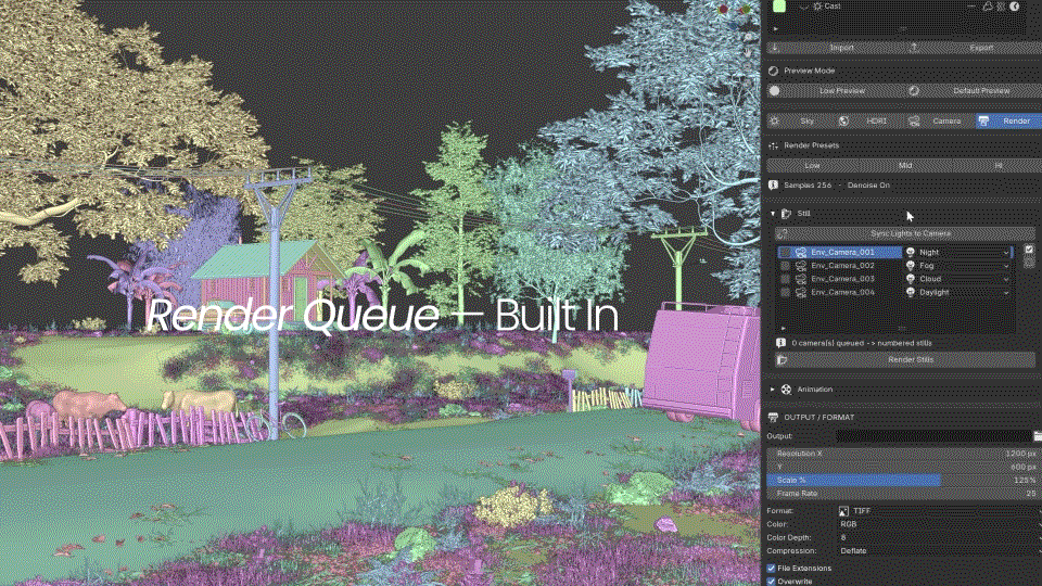 Multi-camera render queue workflow