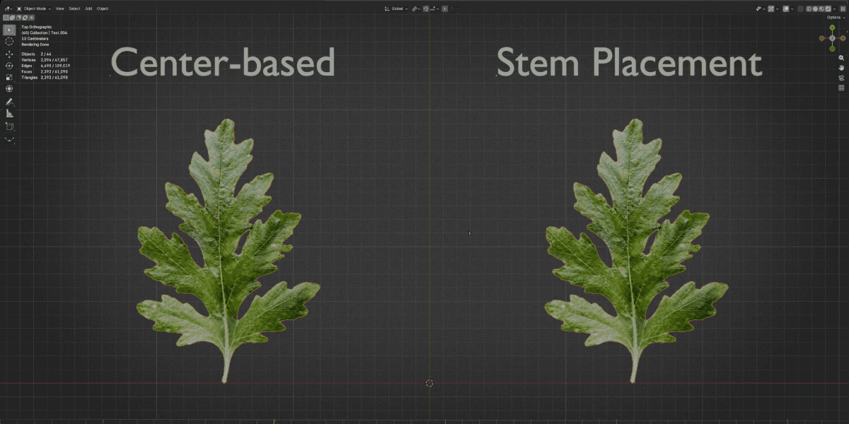 Stem-based LeafForm placement and rotation comparison