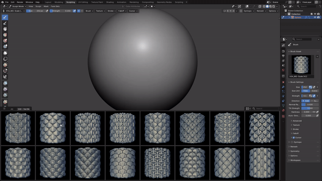 55 Tileable Dragon and Creature Scale Asset Brushes in Blender