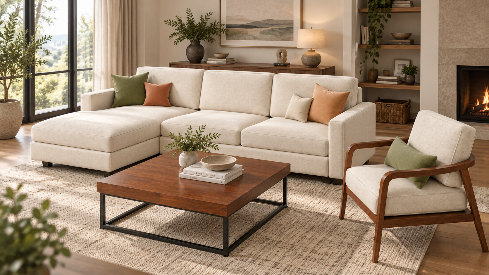 Modern living room furniture set in an interior render