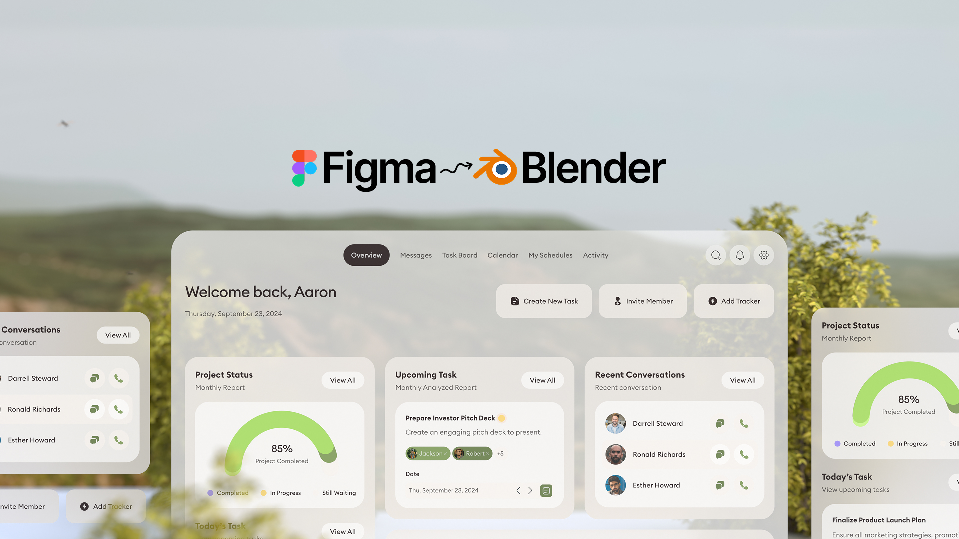 Figma interface transformed into a finished 3D Blender scene