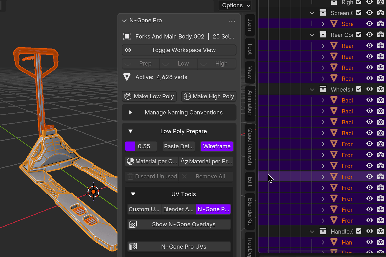 Making high and low poly versions of many objects at once