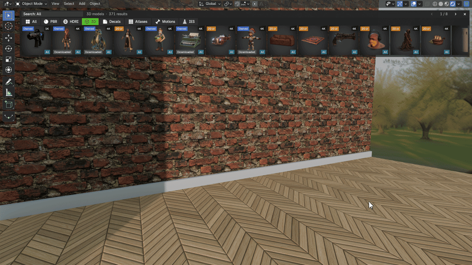 Dropping a 3D model and a decal into a Blender scene
