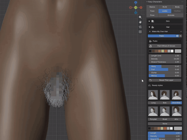 Easy Characters: the pubic hair layer, painted and changed with its sliders, pixelated