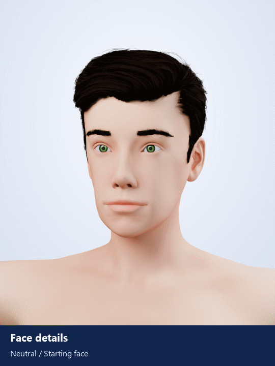 Male Seven face-detail variations · Actual mesh controls