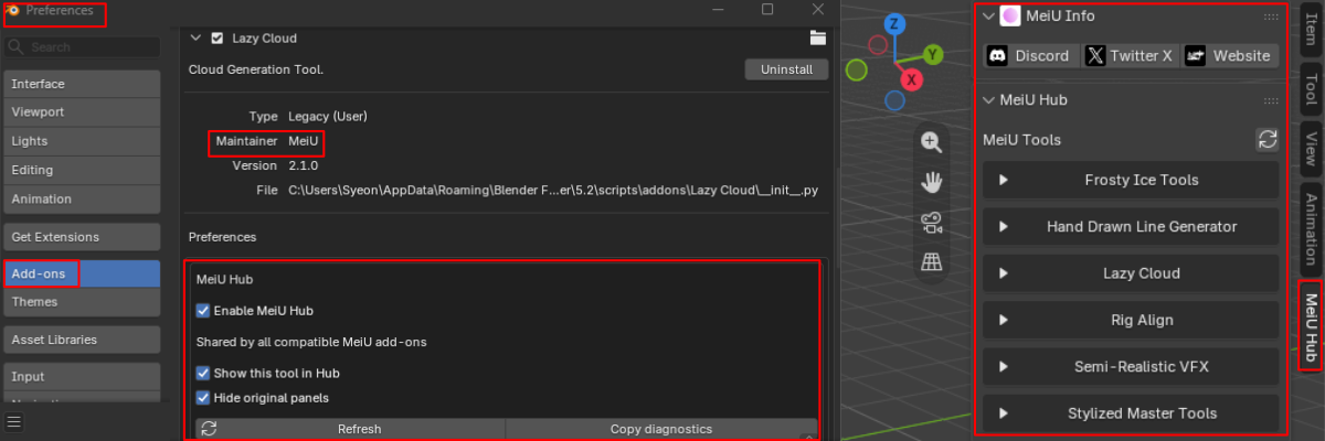 How to enable MeiU Hub in add-on Preferences