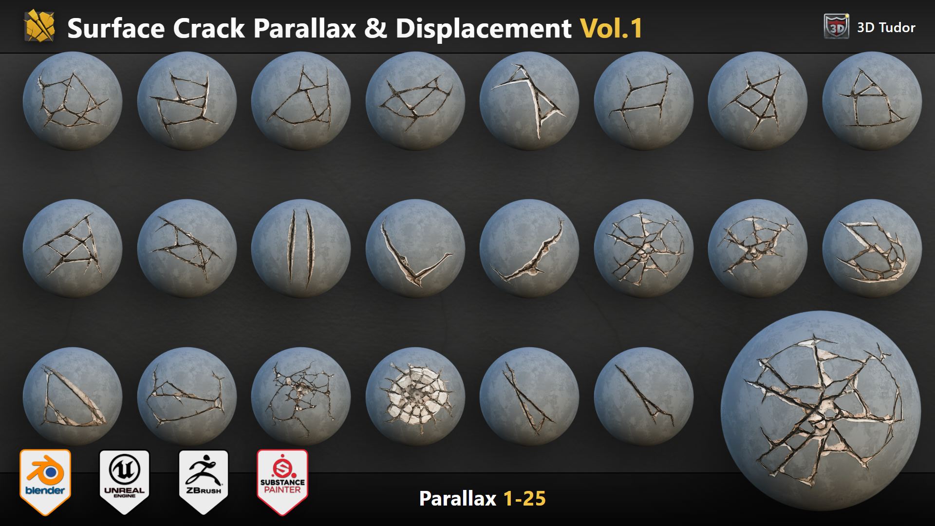 Surface crack parallax and displacement preview designs