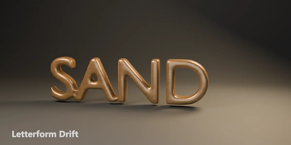 Letterform Drift — mesh lettering dissolving into golden grains