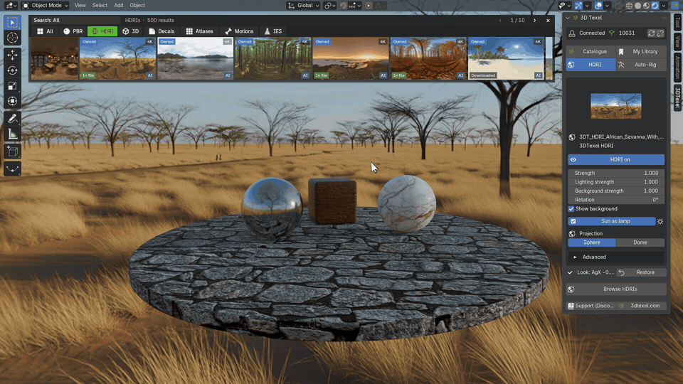 Switching HDRIs, rotating the sun and Dome projection