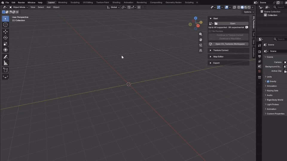 Load an image into the SV_Textures workspace in Blender.