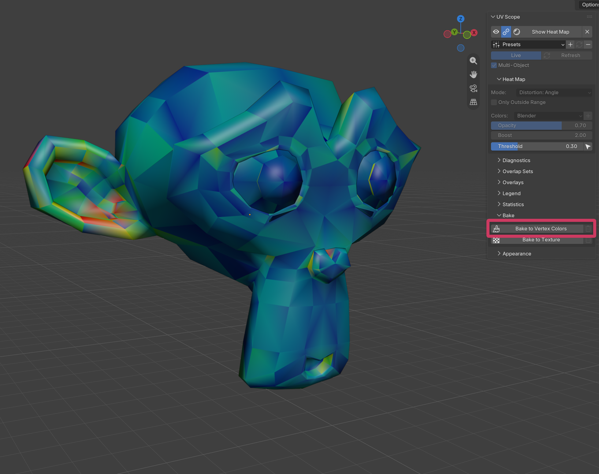 Heat map baked to vertex colors