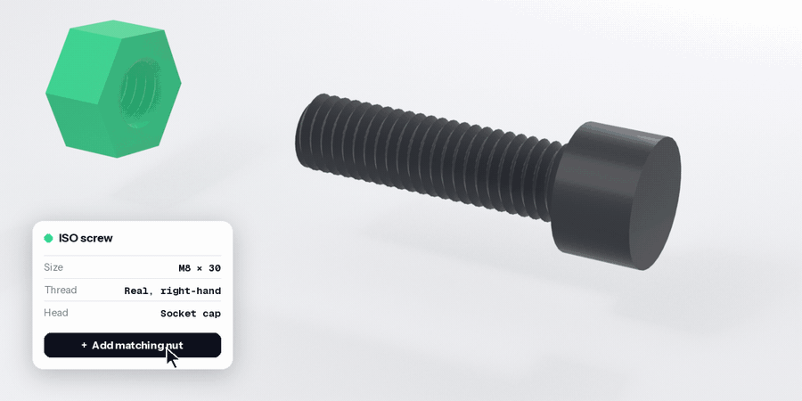 A printed nut screwing onto an M8 screw