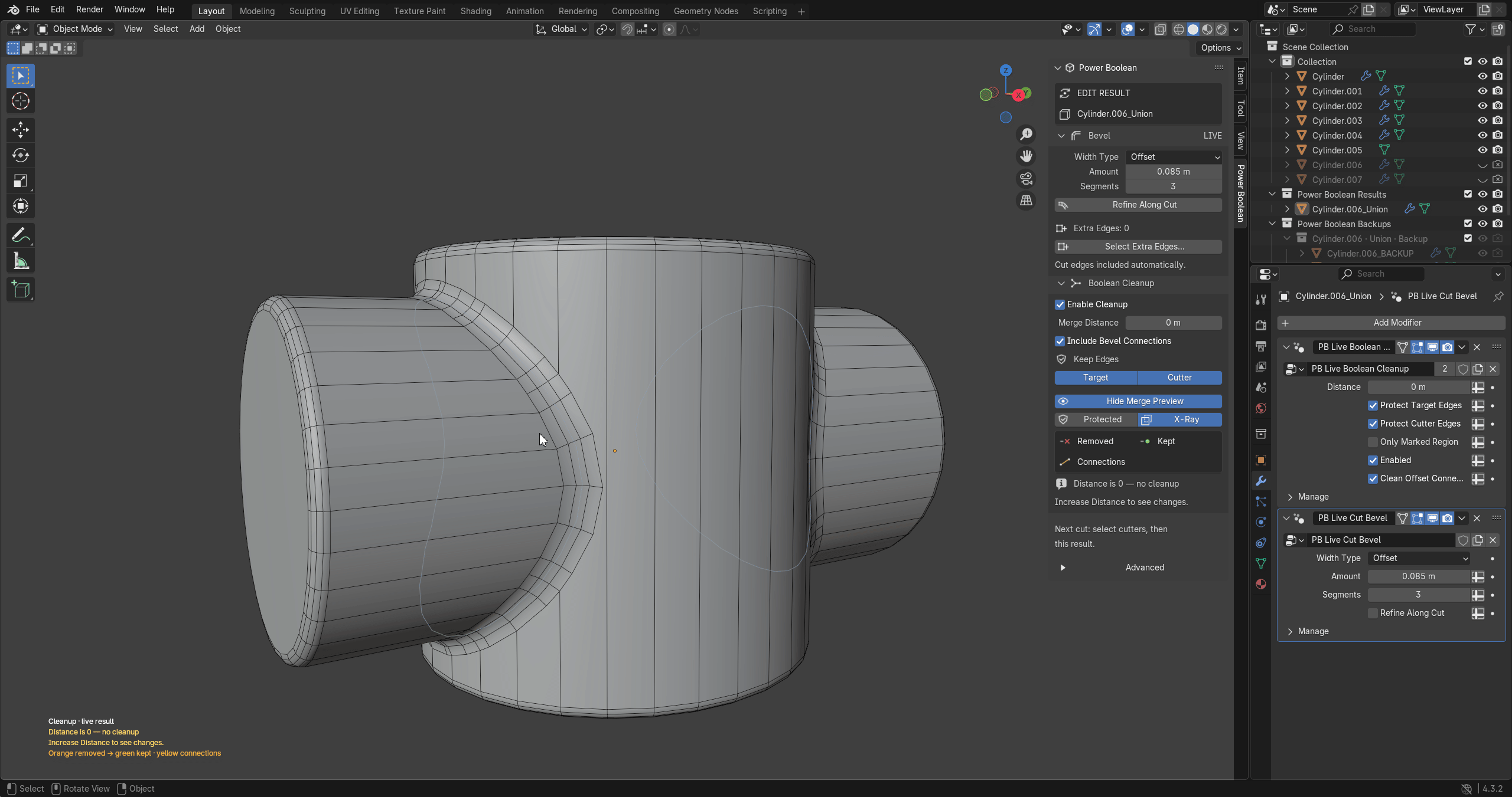 Power Boolean recording: Refine Along Cut